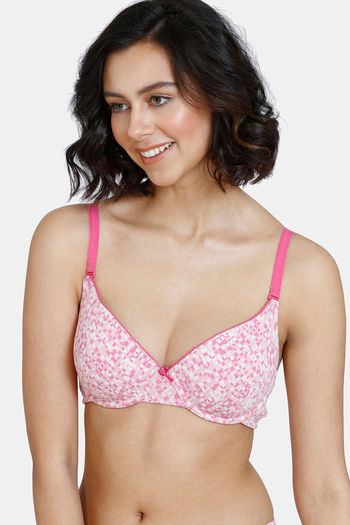 Buy Zivame Mosaic Valley Padded Wired Medium Coverage T-Shirt Bra - Pink Print